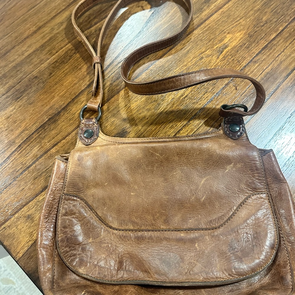 Frye Distressed Brown Leather Crossbody Saddle Bag